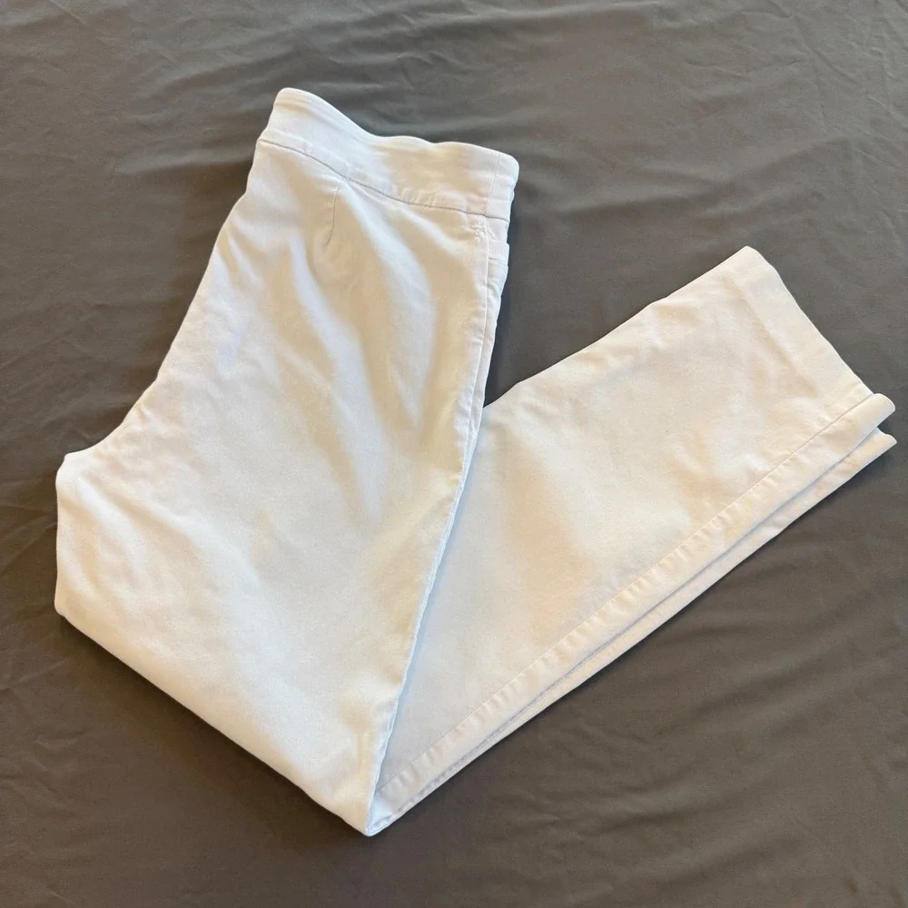 Kim Rogers Womens White Pull On Straight Leg Tummy Control Pants Size 12 Stretch